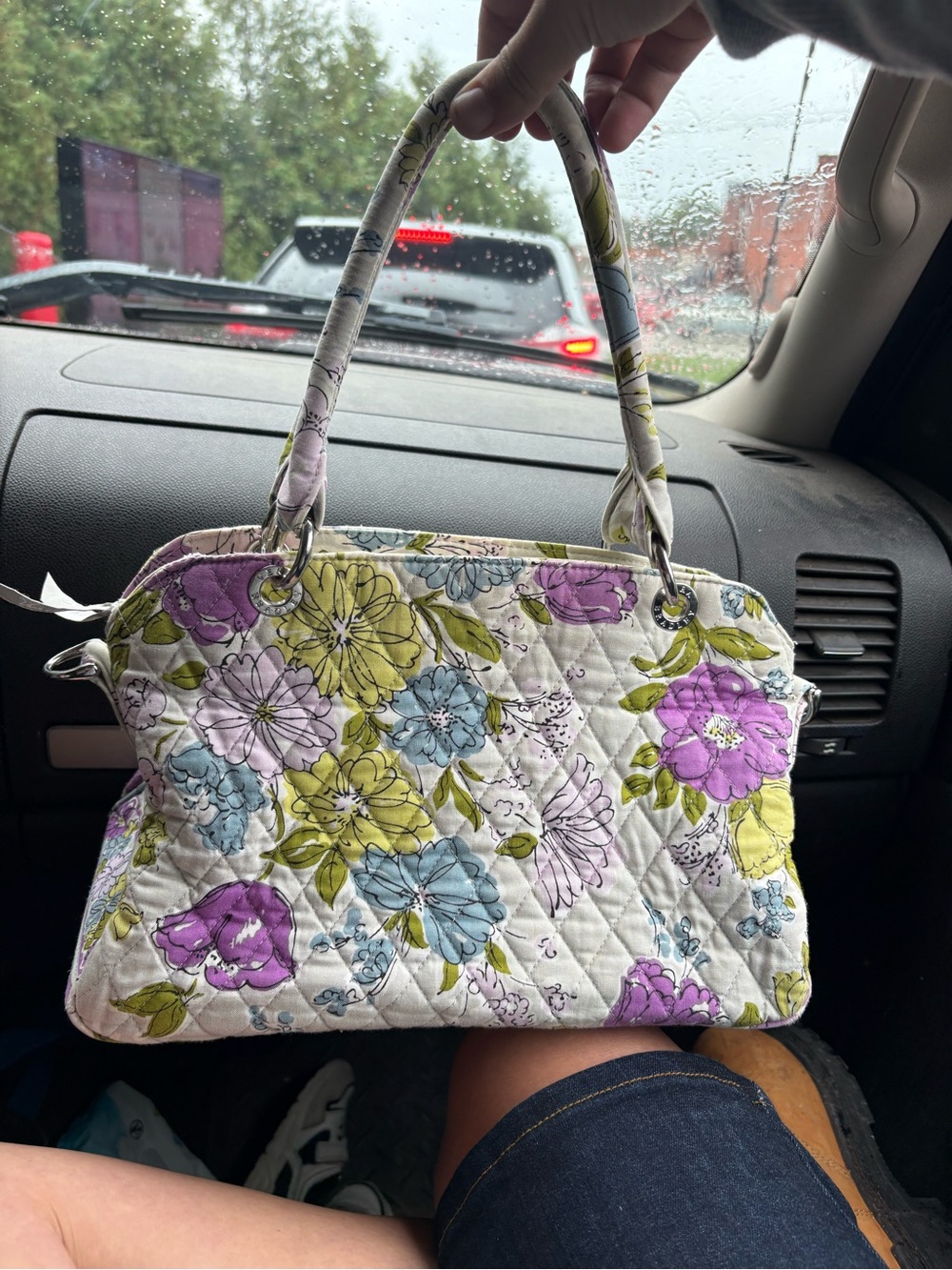 Vera Bradley Quilted Floral Shoulder Bag in Purple, Blue & Green